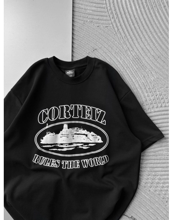 CORT ÖN BASKI OVERSİZE TİŞÖRT SİYAH