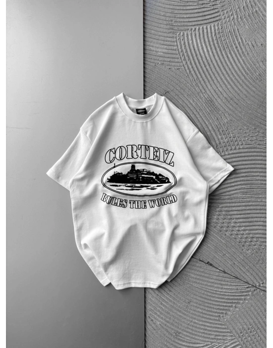 CORT ÖN BASKI OVERSİZE TİŞÖRT BEYAZ