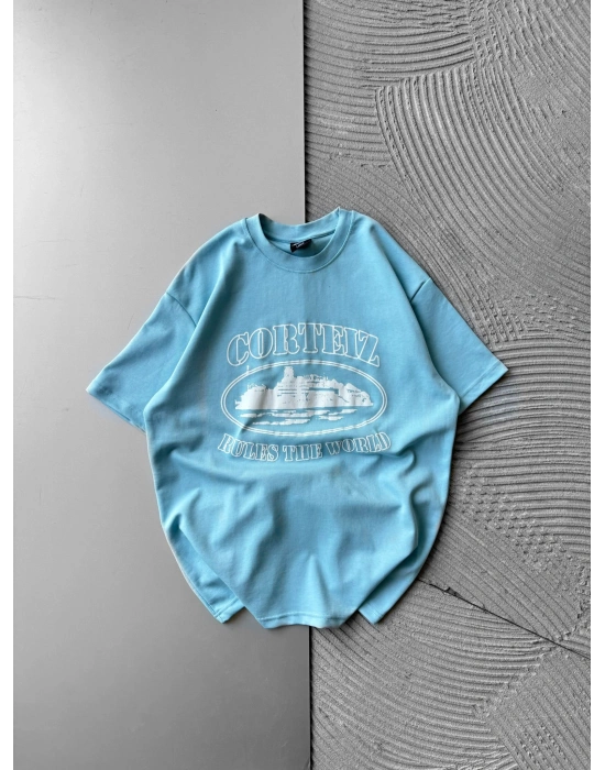 CORT ÖN BASKI OVERSİZE TİŞÖRT MAVİ