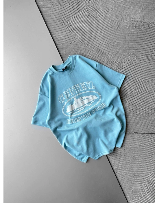 CORT ÖN BASKI OVERSİZE TİŞÖRT MAVİ