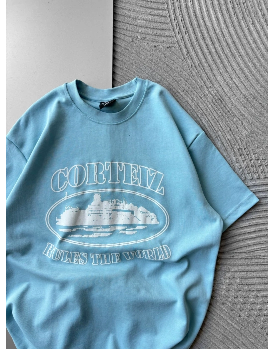 CORT ÖN BASKI OVERSİZE TİŞÖRT MAVİ