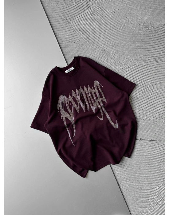 REVEN TAŞLI OVERSİZE TİŞÖRT BORDO