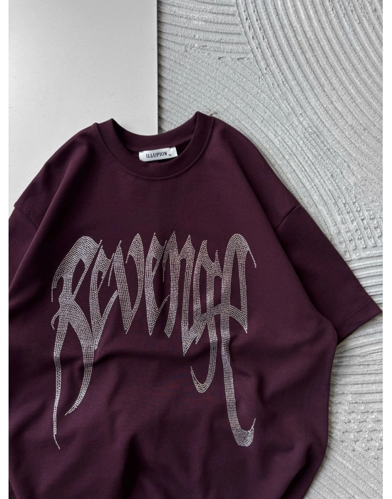 REVEN TAŞLI OVERSİZE TİŞÖRT BORDO
