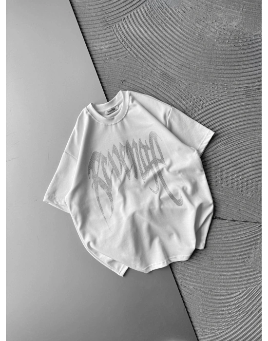 REVEN TAŞLI OVERSİZE TİŞÖRT BEYAZ