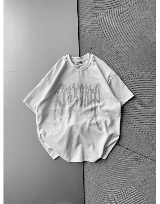 REVEN TAŞLI OVERSİZE TİŞÖRT BEYAZ