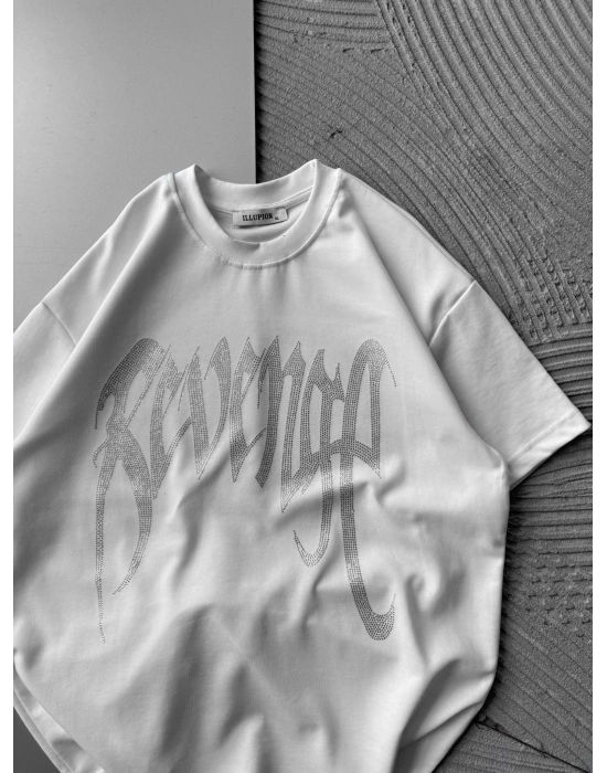 REVEN TAŞLI OVERSİZE TİŞÖRT BEYAZ