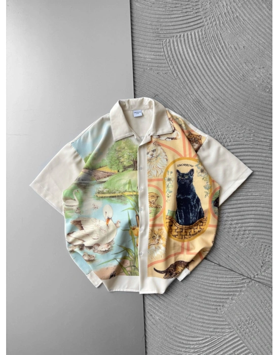 KEDİ VİNTAGE OVERSİZE GÖMLEK