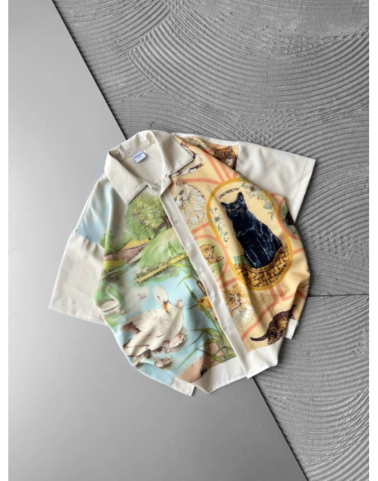 KEDİ VİNTAGE OVERSİZE GÖMLEK