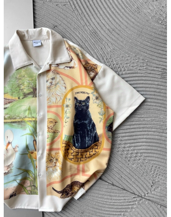 KEDİ VİNTAGE OVERSİZE GÖMLEK