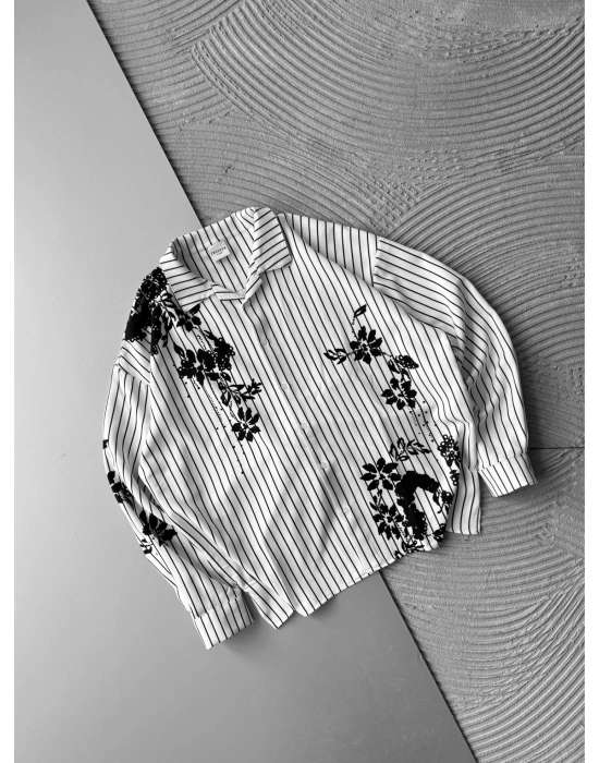 ÇİÇEK MOTİF VİNTAGE OVERSİZE GÖMLEK