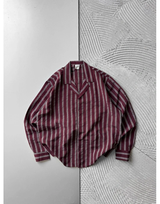 ÇİZGİLİ MODAL MARRA OVERSİZE GÖMLEK BORDO