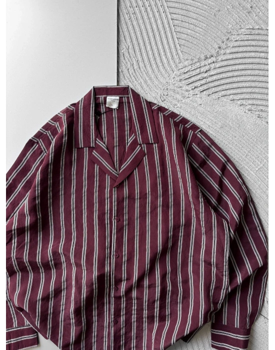 ÇİZGİLİ MODAL MARRA OVERSİZE GÖMLEK BORDO