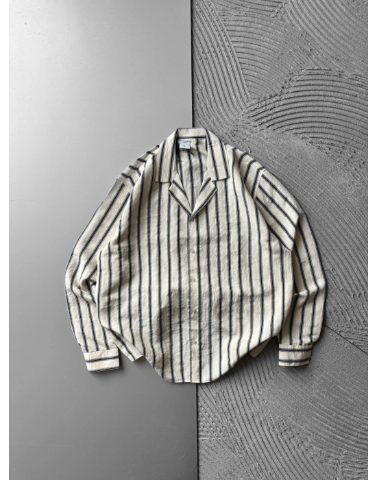 ÇİZGİLİ MODAL MARRA OVERSİZE GÖMLEK KREM