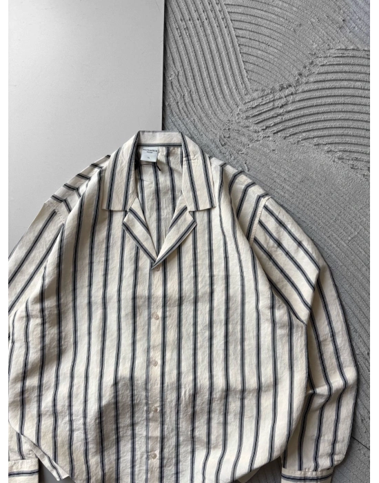 ÇİZGİLİ MODAL MARRA OVERSİZE GÖMLEK KREM