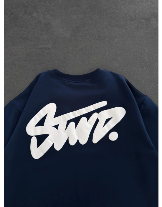 STW SIRT BASKI BİSİKLET YAKA OVERSİZE TSHİRT LACİ