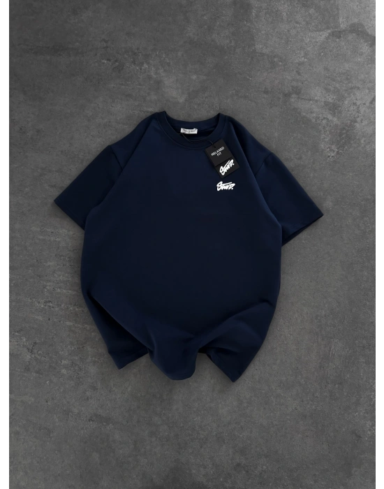 STW SIRT BASKI BİSİKLET YAKA OVERSİZE TSHİRT LACİ