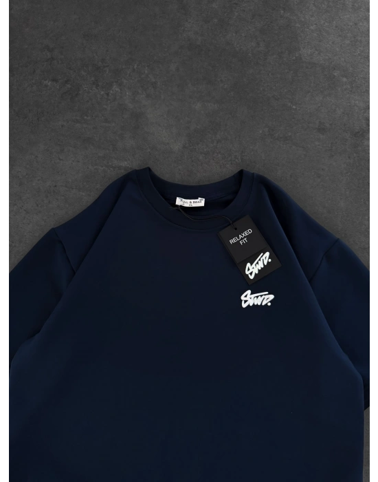 STW SIRT BASKI BİSİKLET YAKA OVERSİZE TSHİRT LACİ