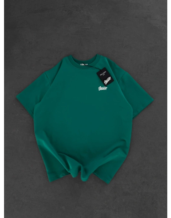 STW SIRT BASKI BİSİKLET YAKA OVERSİZE TSHİRT YEŞİL