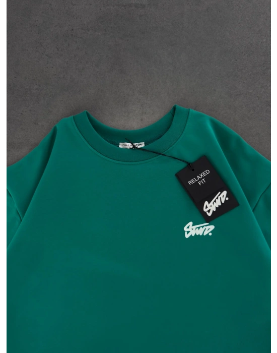 STW SIRT BASKI BİSİKLET YAKA OVERSİZE TSHİRT YEŞİL