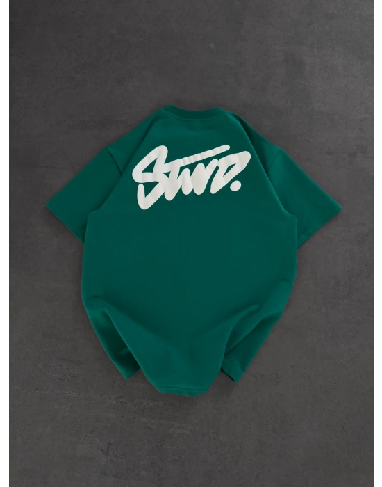 STW SIRT BASKI BİSİKLET YAKA OVERSİZE TSHİRT YEŞİL