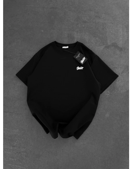 STW SIRT BASKI BİSİKLET YAKA OVERSİZE TSHİRT SİYAH