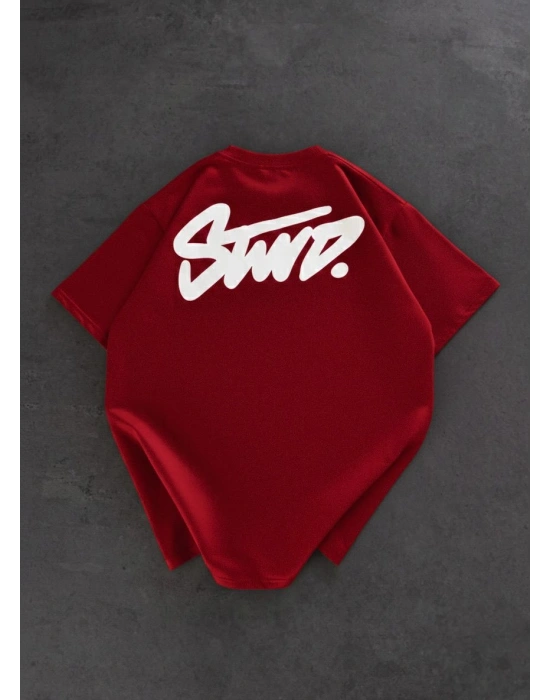 STW SIRT BASKI BİSİKLET YAKA OVERSİZE TSHİRT KIRMIZI