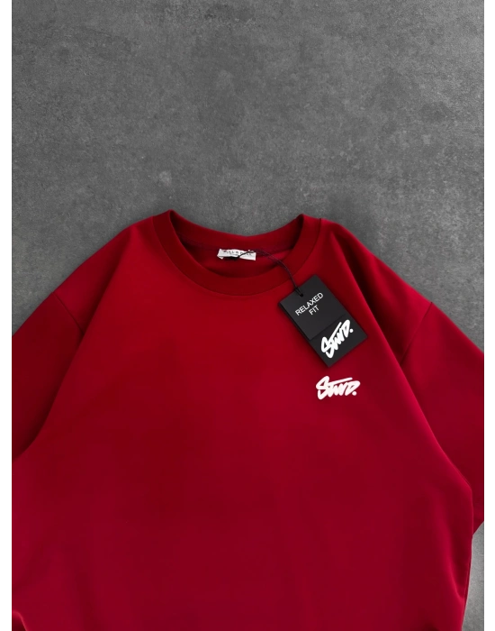 STW SIRT BASKI BİSİKLET YAKA OVERSİZE TSHİRT KIRMIZI