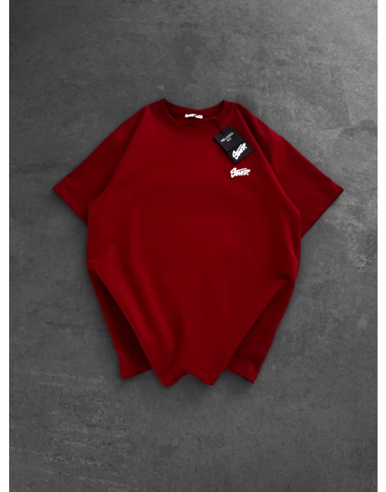 STW SIRT BASKI BİSİKLET YAKA OVERSİZE TSHİRT KIRMIZI