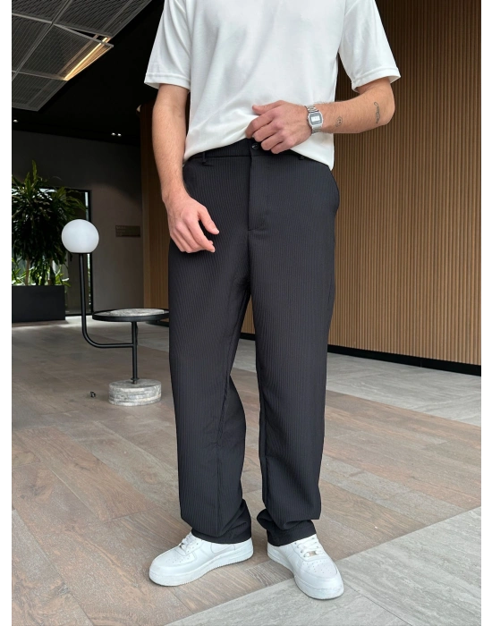 BAGGY KALIP FİTİLLİ DS PANTOLON SİYAH