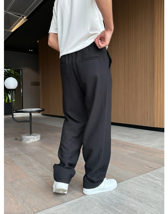 BAGGY KALIP FİTİLLİ DS PANTOLON SİYAH