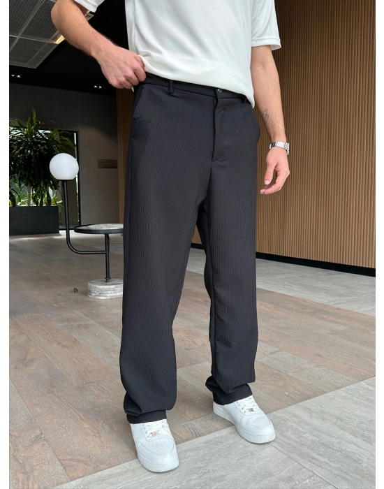 BAGGY KALIP FİTİLLİ DS PANTOLON SİYAH