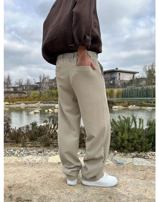 BAGGY KALIP FİTİLLİ DS PANTOLON SU YEŞİLİ