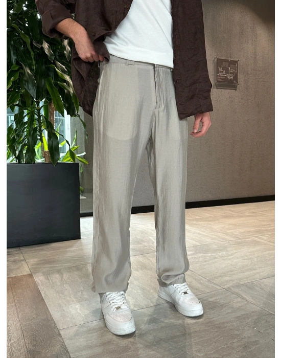 BAGGY KALIP TENSEL KUMAŞ DS PANTOLON BEJ