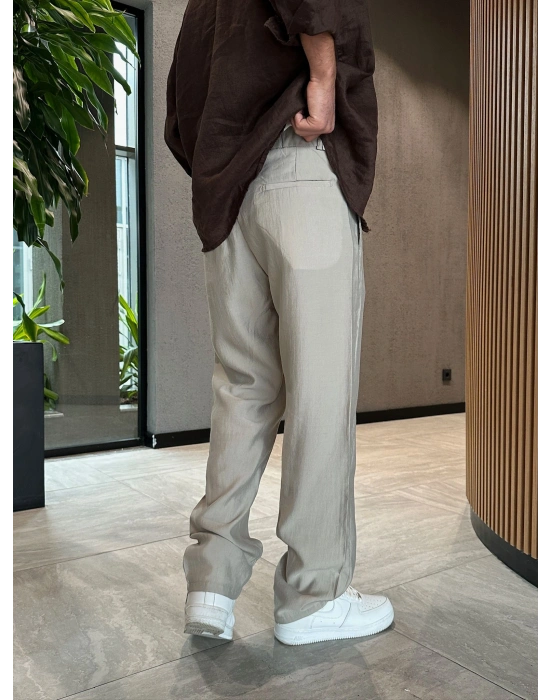 BAGGY KALIP TENSEL KUMAŞ DS PANTOLON BEJ