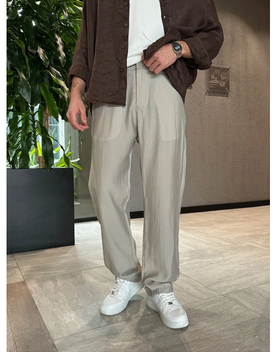 BAGGY KALIP TENSEL KUMAŞ DS PANTOLON BEJ