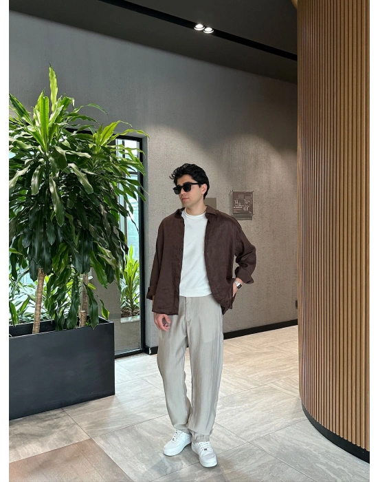 BAGGY KALIP TENSEL KUMAŞ DS PANTOLON BEJ