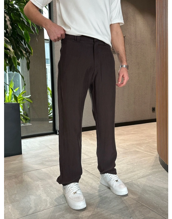 BAGGY KALIP TENSEL KUMAŞ DS PANTOLON KAHVE
