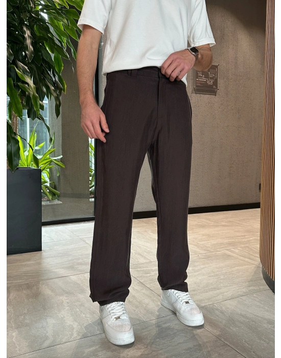 BAGGY KALIP TENSEL KUMAŞ DS PANTOLON KAHVE