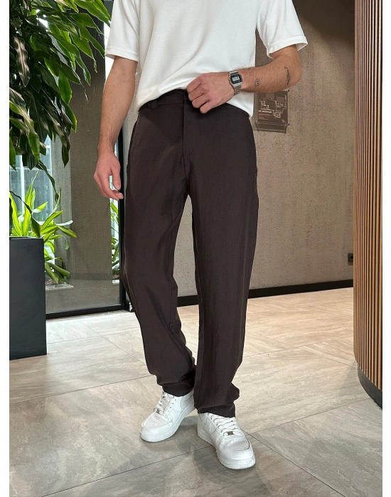 BAGGY KALIP TENSEL KUMAŞ DS PANTOLON KAHVE