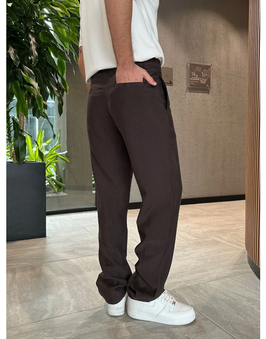 BAGGY KALIP TENSEL KUMAŞ DS PANTOLON KAHVE