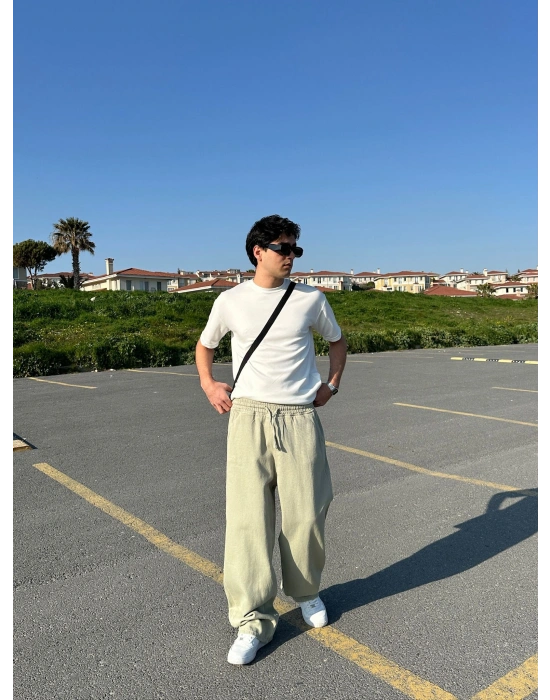 BAGGY KALIP GABARDİN KUMAŞ DS PANTOLON SU YEŞİLİ