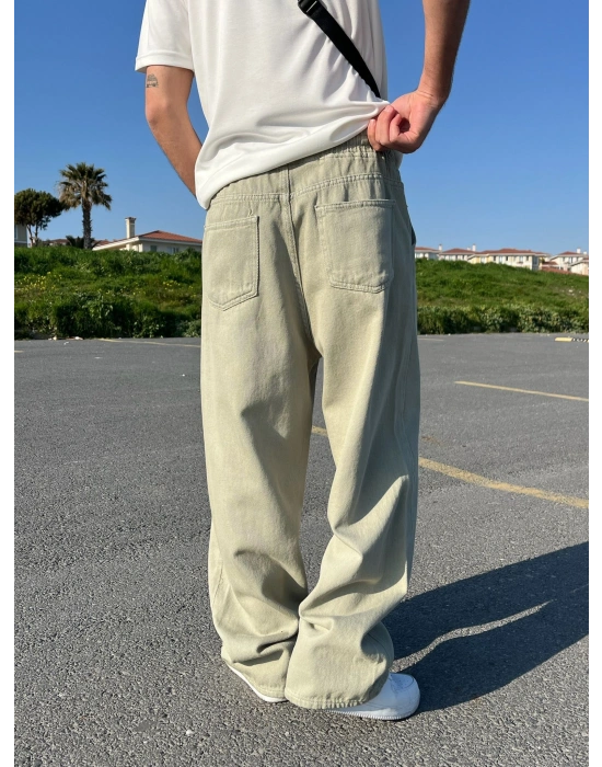 BAGGY KALIP GABARDİN KUMAŞ DS PANTOLON SU YEŞİLİ