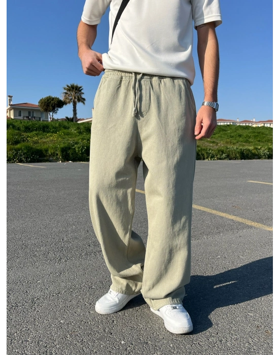 BAGGY KALIP GABARDİN KUMAŞ DS PANTOLON SU YEŞİLİ