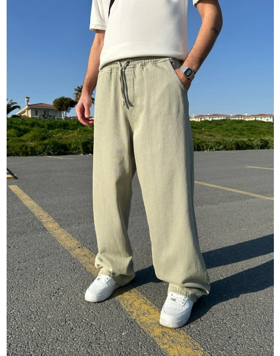 BAGGY KALIP GABARDİN KUMAŞ DS PANTOLON SU YEŞİLİ