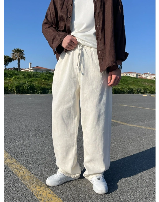 BAGGY KALIP GABARDİN KUMAŞ DS PANTOLON BEYAZ