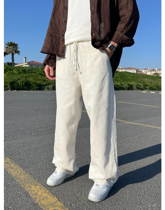 BAGGY KALIP GABARDİN KUMAŞ DS PANTOLON BEYAZ