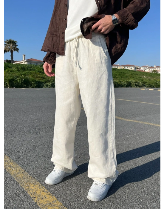 BAGGY KALIP GABARDİN KUMAŞ DS PANTOLON BEYAZ