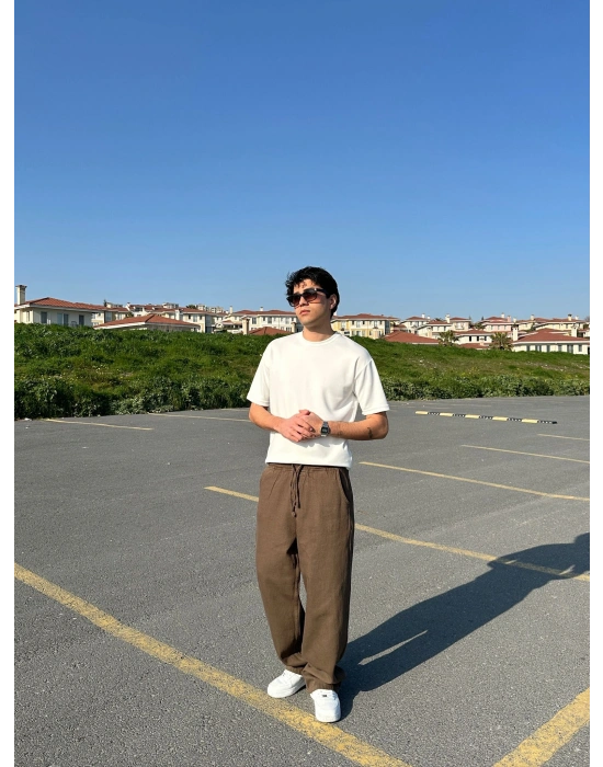 BAGGY KALIP GABARDİN KUMAŞ DS PANTOLON KAHVE