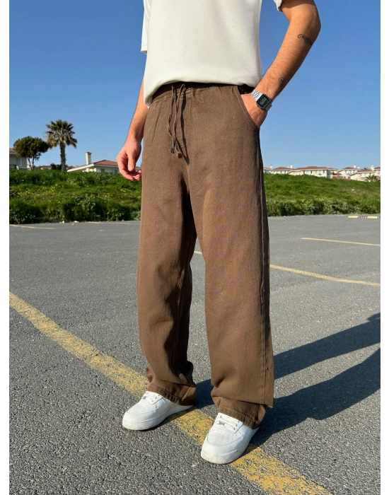 BAGGY KALIP GABARDİN KUMAŞ DS PANTOLON KAHVE
