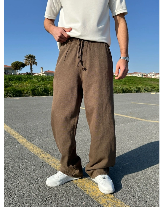 BAGGY KALIP GABARDİN KUMAŞ DS PANTOLON KAHVE